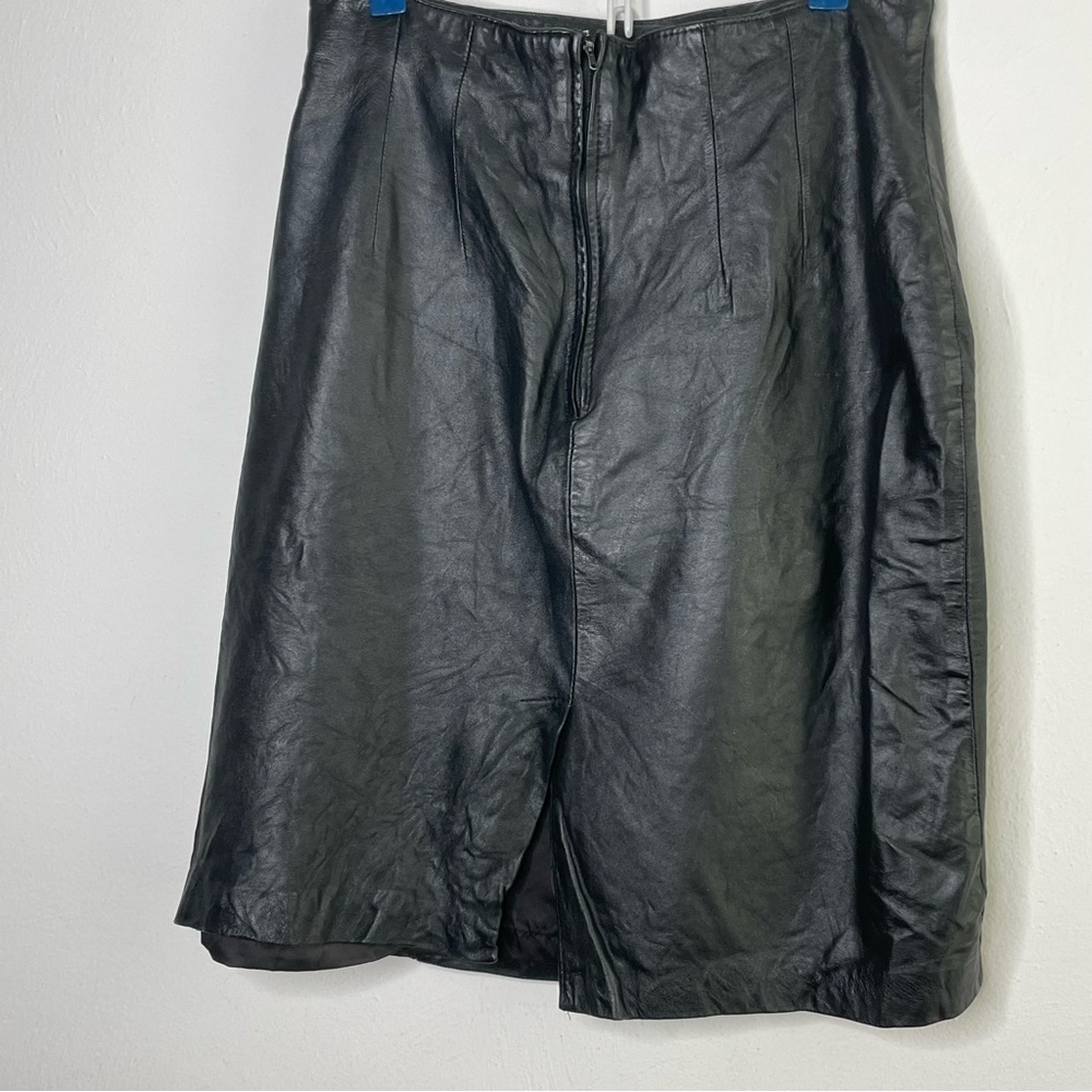 Vintage 90s Y2K black lambskin leather skirt small - Picture 2 of 11
